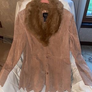 Dennis Basso Womens Suede coat with fur color. Size: Medium
